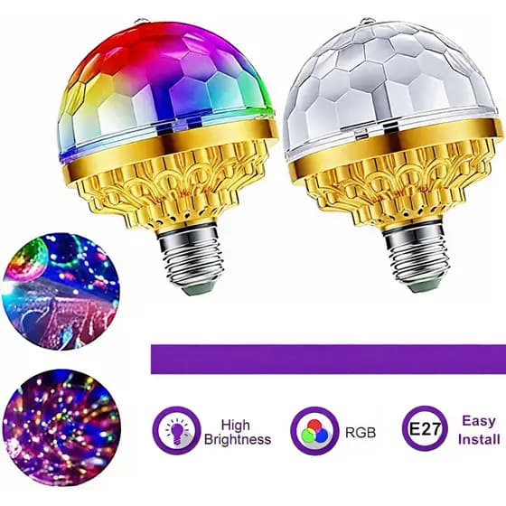 Lâmpada LED Giratória de Cristal — Luz Efeito Discoteca para Festas e Decoração de Aniversário