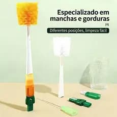 Escova Multiuso 5 em 1, Escova Garrafa e Copo com Cabo Longo Removível, Material Ecológico