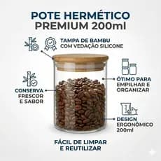 Pote Hermético de vidro 200ml Redondo Com Tampa em Bambu para temperos