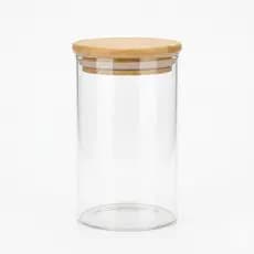 Pote Hermético de Vidro 300ml Com Tampa em Bambu Açúcar Sál Grãos