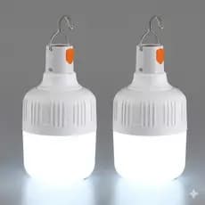 Kit 02 Lâmpadas de Emergência Led 40W Recarregável USB Camping com Gancho Alta Potência