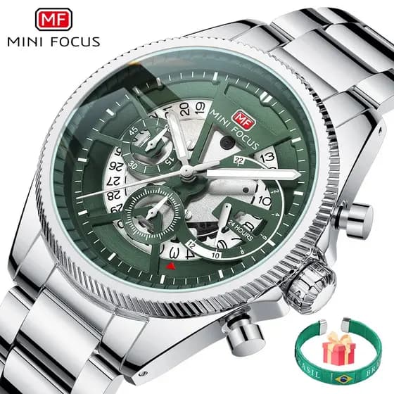 MINI FOCUS Relógio Masculino Negócios Calendário Luminoso à Prova d'Água Inox Relógio De Quartzo