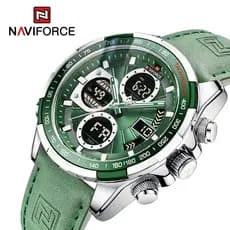 NAVIFORCE relógio masculino original digital luminoso à prova d'água couro esportivo relogio quartzo