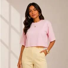 Cropped Oversized Feminino Viscolycra Blusa Básica Manga Curta Premium