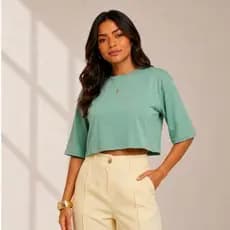 Cropped Viscolycra Feminino Oversized Manga Curta Tecido Leve Premium