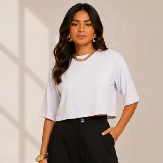 Blusa Cropped Oversized Viscolycra Feminina Manga Curta Confortável