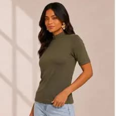 Blusa Feminina Gola Alta Manga Curta Viscolycra Macia e Confortável