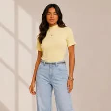 Blusa Feminina Gola Alta Viscolycra Manga Curta Casual Elegante