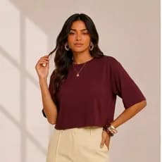 Cropped Feminino Básico Oversized Viscolycra Casual Soltinho Tendência