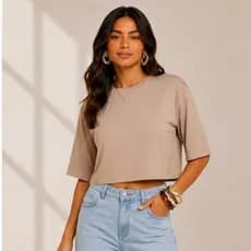 Camiseta Cropped Oversized Feminina Viscolycra Lisa Moda Feminina