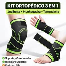Kit Munhequeira Ortopédica Alta Compressão +Tornozeleira estabilizadora + Joelheira Esportiva