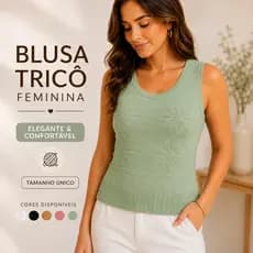 Blusa Tricô Feminina Regata Modal Flores Em Relevo Elegante Casual |5112| Pronta Entrega