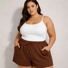 Short Moletom Plus Size Feminino com Bolso Cintura Alta Confortável |3876| Pronta Entrega