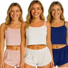 Kit 3 Conjunto Baby Doll Feminino Regata e Short Canelado Pijama Confortável Verão Moda Sleepwear |3817| Pronta Entrega