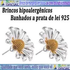 Brincos Feminino/masculino Banho Prata 925 Um Par Com Bolsa Brincos De Margarida Em Blocos De Cores Dourado E Prateado
