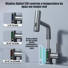 Torneira gourmet cozinha visor digital LED Com visor de informações de temperatura rotação de 360°
