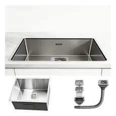 Pia Cuba Cozinha Gourmet Embutir Quadrada Escovado Inox 304 Resistente 44x44cm Com Acessórios