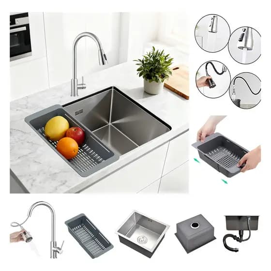 Cuba Gourmet Pia Inox Quadrada 50x40cm + Torneira+acessórios