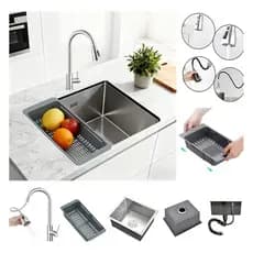 Cuba Gourmet Pia Inox Quadrada 50x40cm + Torneira+acessórios