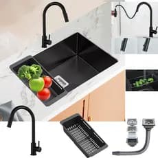 Cuba Pia Cozinha Resistente Escovado Inox 304 Com Torneiras+Acessórios 60x40cm