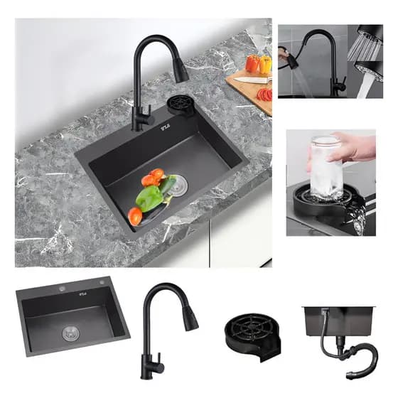 Kit Cuba Gourmet Cozinha 50x40cm Aço Inox 304 Com Torneira
