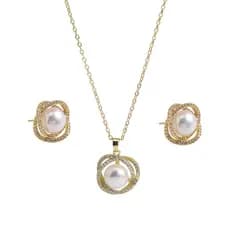 Conjunto Colar Brinco Banhado A Prata 925 Prata Colar E Brincos De Pérola E Zircônia Cúbica