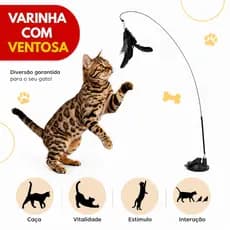 Brinquedo Interativo Varinha Pena Com Ventosa Que Fixa No Chão Para Gatos Adultos e Filhotes