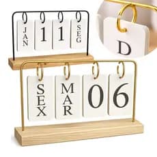 Calendário De Mesa Decorativo Com Plaquinhas Dourado Permanente Escritório Decoração Luxo