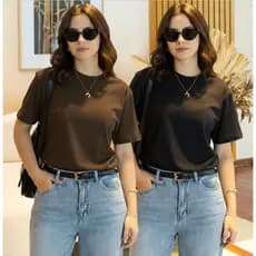 Kit 2 T-shirt Feminina Camiseta Sem Estampa 100% Algodão Vária Cores Blusinha em Promoção