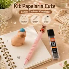 Kit Papelaria Capivara Lapiseira Borracha e Grafite Kawaii