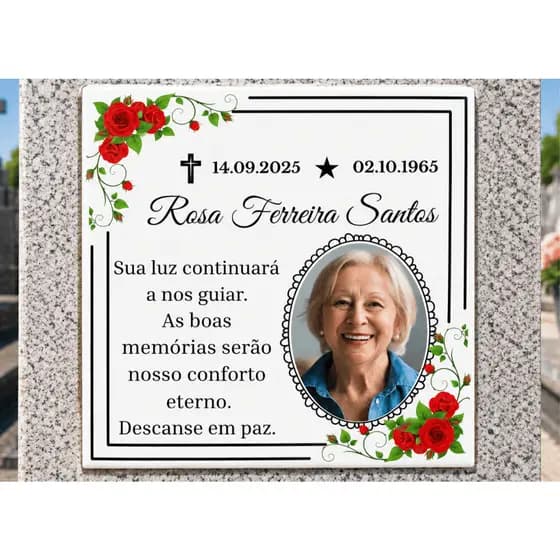 Lápide Memorial em Azulejo Cerâmico Personalizado com Foto – Homenagem Eterna