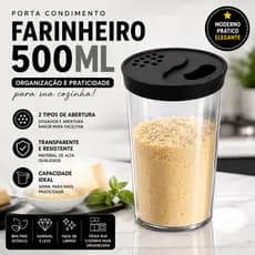 Porta Condimento Farinheiro 500ML Tempero Queijo Ralado Mantimento Farinha Grande Mesa UZ Com Tampa