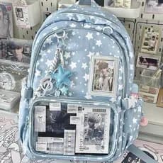 Novo estilo impresso estrela de cinco pontas padrão mochila leve simples júnior estudante do ensino médio mochila grande