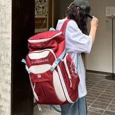 Mochila de basquete e skate bicolor, mochila esportiva casual de grande capacidade para viagens, resistente à água, com