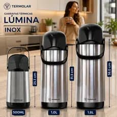Garrafa Térmica Inox Termolar Lúmina 500ml / 1,0L / 1,8L Café Quente Sempre