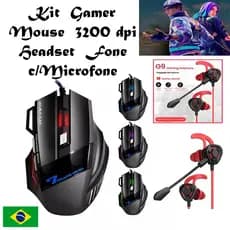 Kit Mouse Gamer 3200Dpi e Fone Headset Gamer Auricular com Microfone  Mobilador PC Notebook Celular