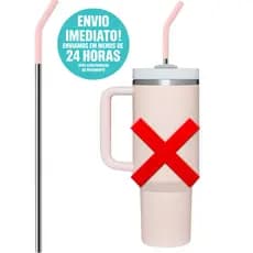 Canudo de Aço Inoxidável 32cm com Ponta de Silicone Ideal para Copo Térmico 900/1200ml
