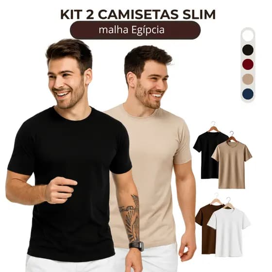 Kit 2 Camisetas Masculinas Camisa Basica Algodão Egípcio