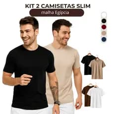 Kit 2 Camisetas Masculinas Camisa Basica Algodão Egípcio