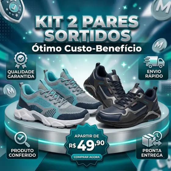 Kit 2 Pares Tenis Feminino Masculino Cor Sortida Adulto Caixa Misteriosa