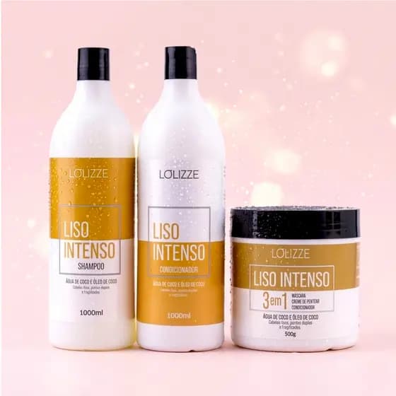Kit Liso Shampoo e Condicionador 1L, Máscara 3 em 1 500g/P Cabelos Fragilizados - Lolizze