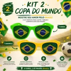 Kit 2 Óculos Escuro Bandeira Brasil Copa Do Mundo Torcida Verde e Amarelo