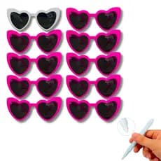 Kit 10 Óculos Escuro JOMA Coração Para Festas Casamento Formatura Balada Despedida + Caneta Giz