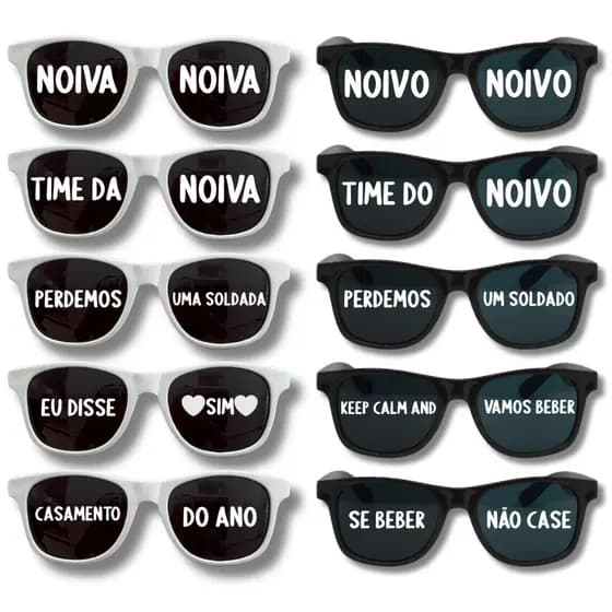 Kit 10 Óculos Escuro Para Casamento Noiva Noivo Casei