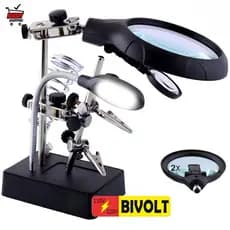 Suporte Terceira Mão Com Lupa E 5 Leds Reguláveis Para Solda Eletrônica LWJ-312