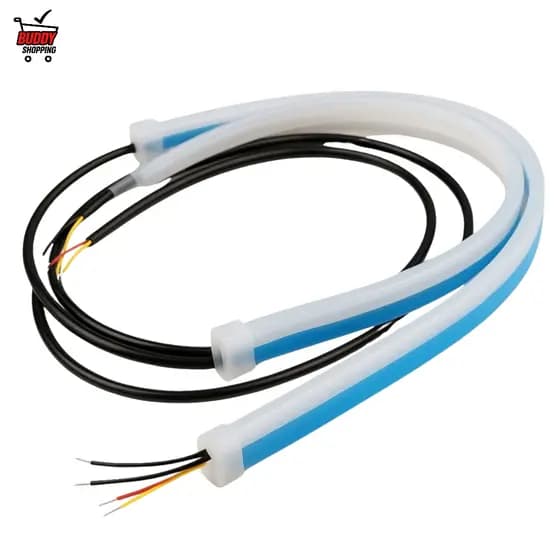 Fita Led Sequencial Automotiva DRL Dual Color Farol Seta 30cm 45cm 60cm Branco Azul Universal 12V
