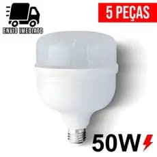 Kit 5 Lampada LED 50W Branco Frio 6500K E27 Bivolt Forte Iluminação Econômica
