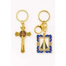Kit 2 Chaveiros Nossa Senhora Aparecida + Chaveiro Crucifixo com medalha de São Bento