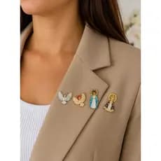 Kit 12 Broches Boton Religioso Nossa Senhora Aparecida e Graças Divino espirito Santo Cravejado Com Strass
