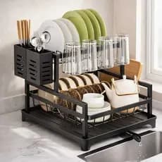Escorredor de louças Rack de Cozinha 2 andares porta pratos copos e talheres com dispensor de agua